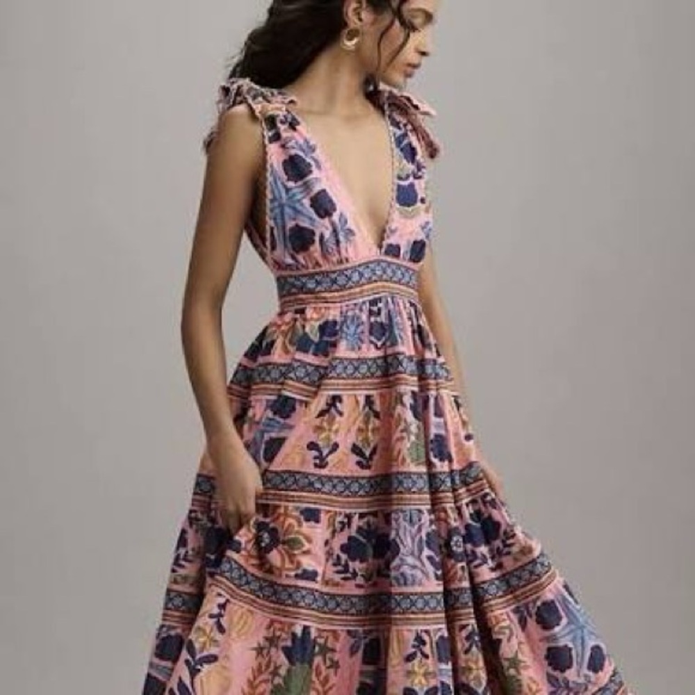 Farm Rio Seashell Tapestry Pink Midi Dress | Size M | NEW With Tags